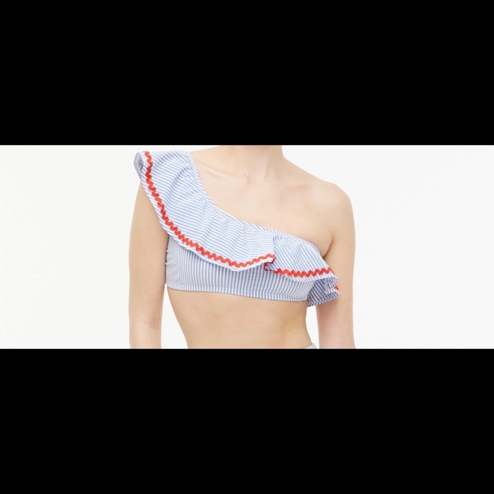J Crew seersucker one shoulder swim top